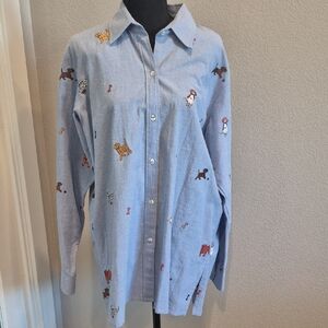 Vintage Casey Coleman Grandma Denim Button With Embriodery Dog & Bone